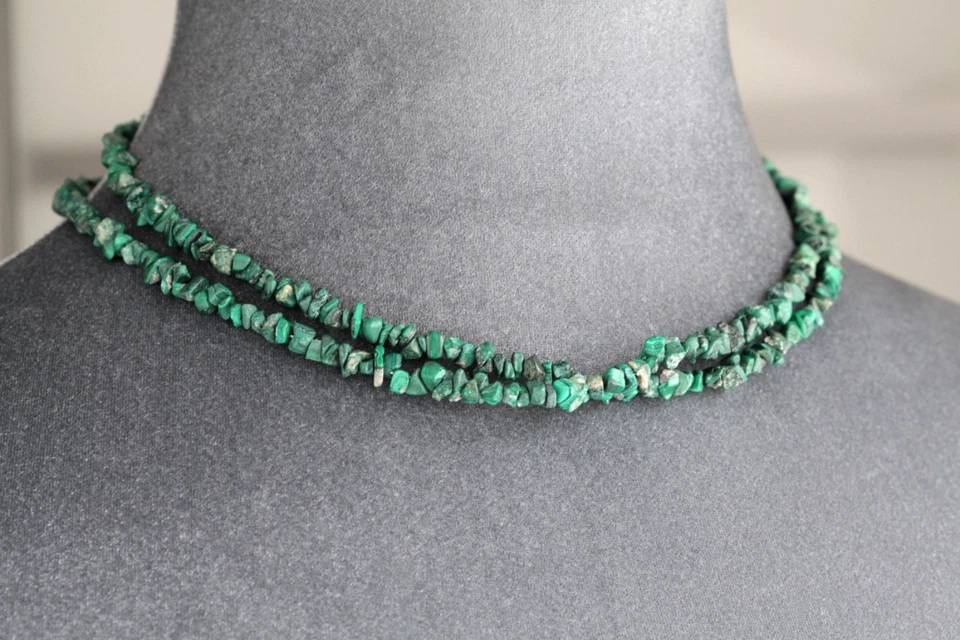МАЛАХИТ ДЛИННАЯ ЛИНИЯ ОЖЕРЕЛЬЕ 36» ~ 925 ПРОБЫ ЗАСТЕЖКА - Изображение 2 из 3