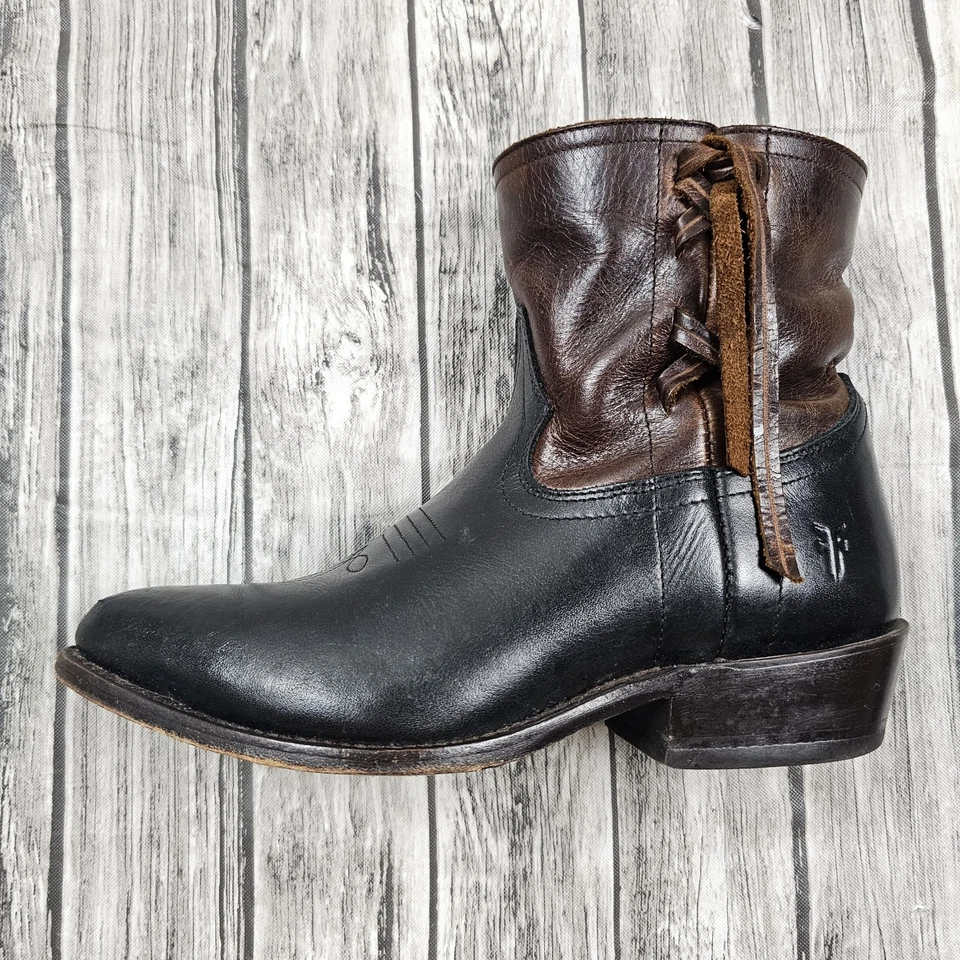 Botines cortos de vaquero Frye Billy punto de cruz marrón negro para mujer talla 7 B Foto 2 de 4