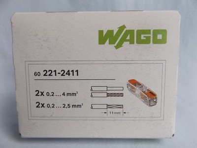 60 Stück WAGO 221-2411 Dosenklemmen 2 polig 0,2-4 mm² Durchgangsverbinder NEU OK