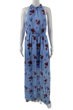 Y.A.S Women Maxi Sundress Light Blue Floral High Neck Sleeveless Size M