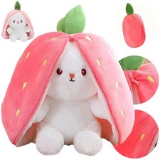 Hase Plüschtier Kaninchen Hase Puppe Plüschhase mit Erdbeere Stofftier DHL