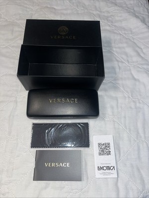 Versace Authentic 6  Black Leather Hard Case w/ Cloth & GiftBox New Luxottica