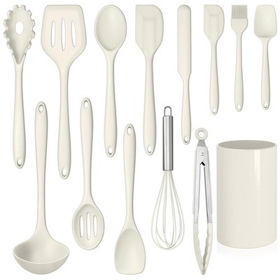 14 Pcs Kitchen Utensils Set with Holder, Silicone Cooking Utensils Spatula Se...