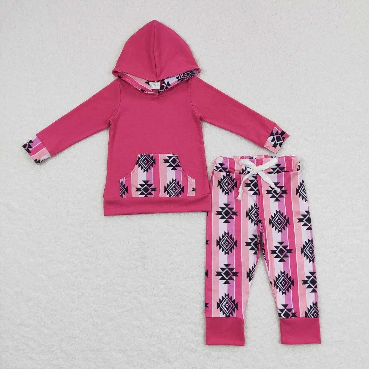 Little Cowgirls Western Hot Pink Aztec Hoodie Top With Pants Outfit