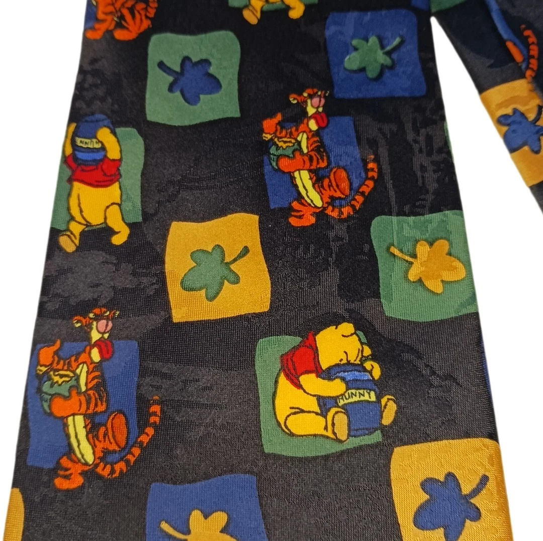 Winnie The Pooh Mens Necktie Black Pooh Disney Ornate Pointed Tie 4 Inch
