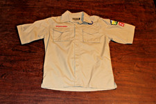 Boy Scouts of America BSA Youth Shirt Tan Large Sewn Patches Short Sleeve