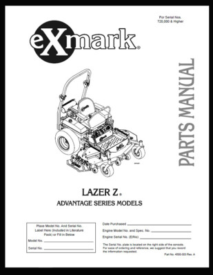 eXmark Lazer Z AS Operators-Part List-Diagrams LAS25KC604 - Serial