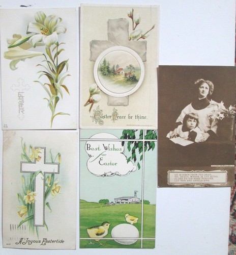 1909-1915 Postales de Pascua grupo de 5 Lirios, Cruces, Temas Religiosos - Imagen 1 de 3