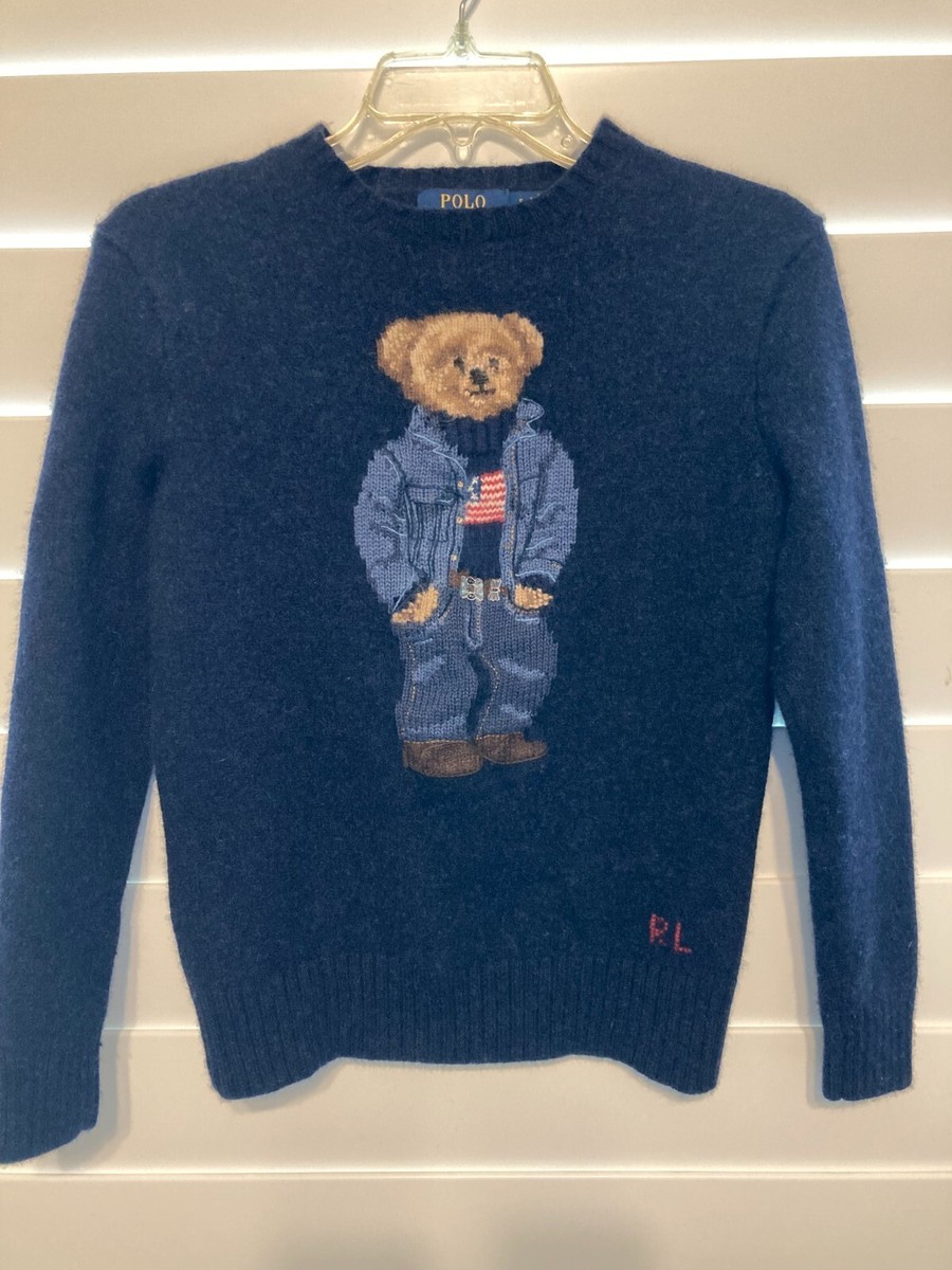Ralph Lauren 50th Anniversary Denim USA Flag Bear Boys Sweater | eBay