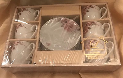 Lorenzo T. Limoges Pink Porcelain Floral Butterfly Espresso Cups Saucers  Set 6