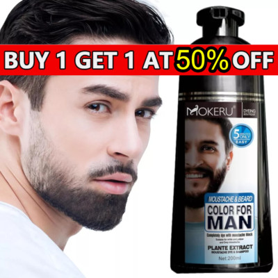 Permanent Men Beard Hair Color Dye Tint Moustache Black Darkening Shampoo USA