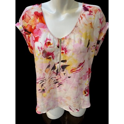 Bold Elements Be Delight Cut to Curve Pink Yellow Floral Blouse Medium NWT $44