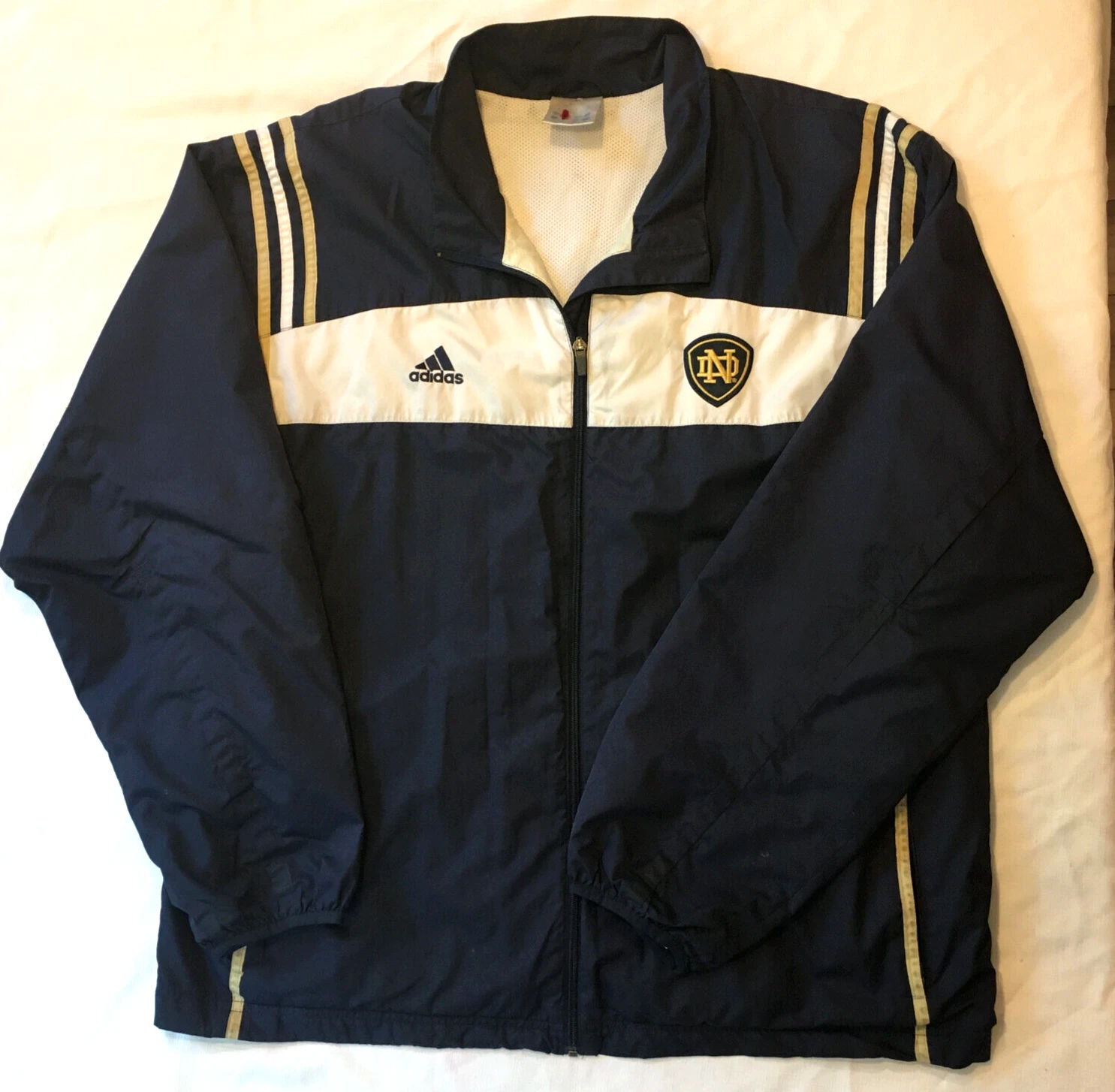 Vintage Adidas NOTRE DAME Jacket Three Stripe Lined Embroidered L/XL