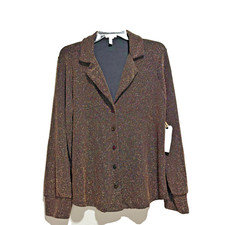 Leith Womens Jacket Large Metallic Gold Button Long Sleeve Notch Lapel Collar