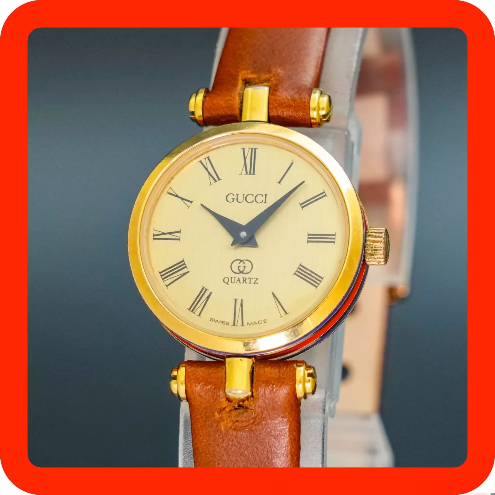 Montre femme vintage [N MINT] GUCCI 2000L or bleu ligne sherry quartz