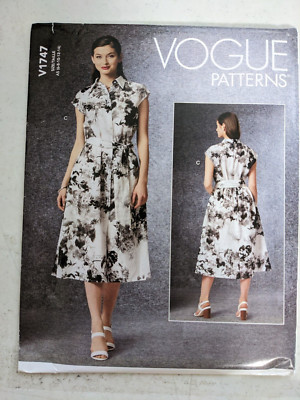 Vogue V1747 Dress Belt Button-Front A-Line Sheath Collared Easy Miss 6-14 UNCUT