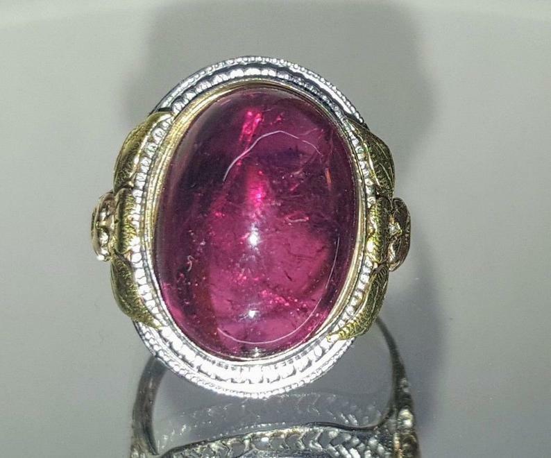 Dark Cherry Red Cabochon 11.2CT Ruby Vintage Edwa… - image 4