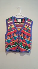 Vintage Aztec Pattern Sweater Vest - Ninon de Lenclos - Small S - Multi-Color