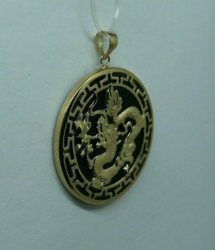 Black Onyx Dragon Pendant Greek Key with 14k Yellow Gold - Picture 2 of 2
