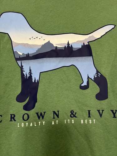 CROWN & IVY SWEATSHIRT W/HOOD POCKETS GIRLS LARGE GREEN WITH BLUE DOG LOGO - Picture 5 of 6
