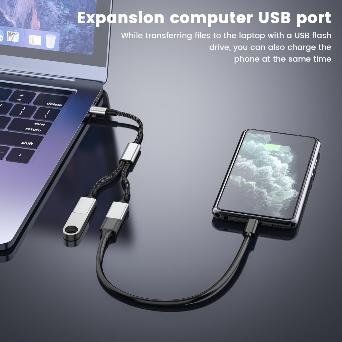 USB-C OTG Splitter Kabel – 2 In 1 Adapter Auf USB-C + USB-A, 1ft, Für Daten & Laden