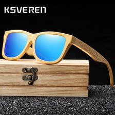 Bamboo Wood Polarized Square Sunglasses Men Women Wooden Frame Retro Glasses New