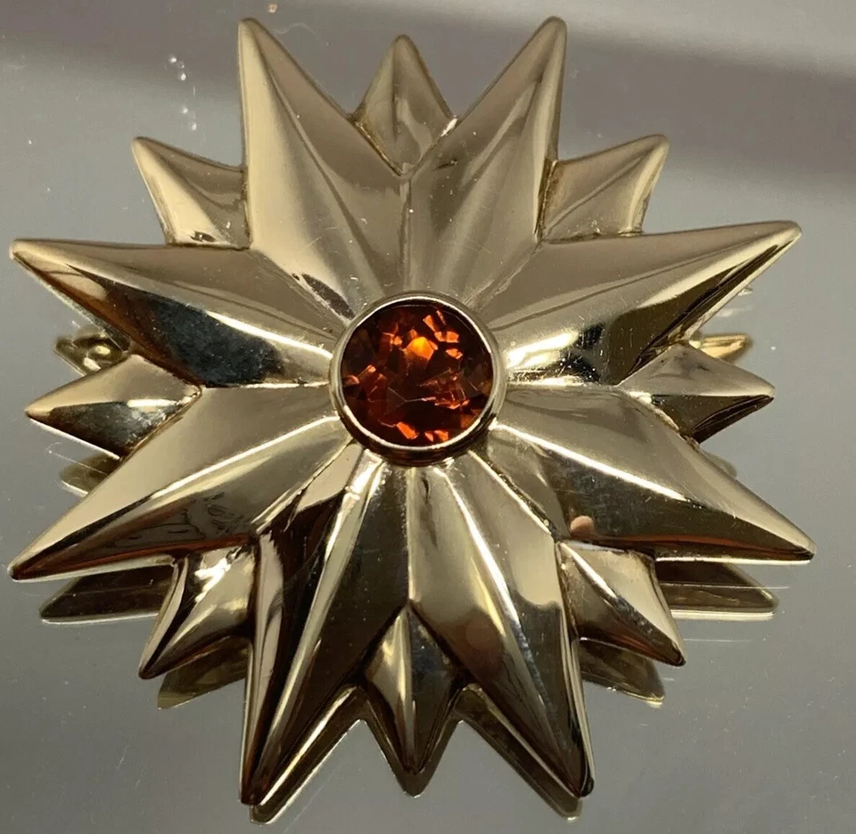 Broche prendedor estrella oro amarillo 14k vintage citrino 10,3 gramos grande y hermoso.