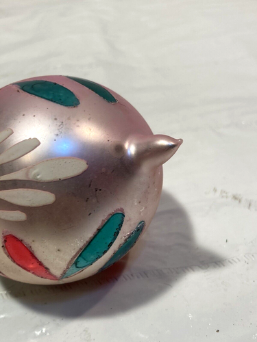 Vtg MCM Poland Pink Teardrop Christmas Aqua, White Hand Painted Glass Ornament - Picture 5 of 7