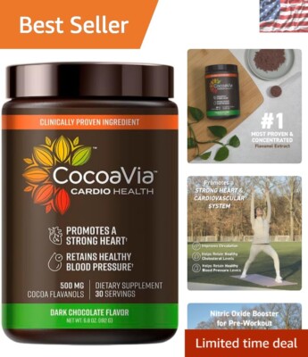 Heart Health Cocoa Powder with 500mg Flavanols - , Gluten-Free, 30 Servings