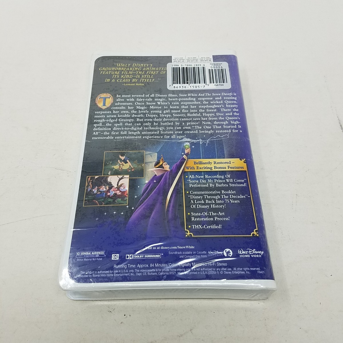 Snow White and the Seven Dwarfs (VHS, 2001, Platinum Edition) New