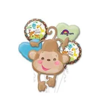 Fisher Price WELCOME BABY Monkey Balloon Bouquet 5ct Baby Shower Gender Neutral