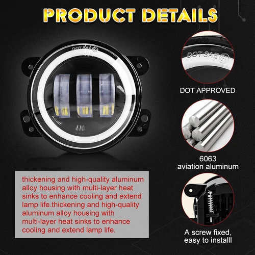 Par de luces antiniebla LED halo parachoques 4" para Ford 2009 2010 2011 2012 2013 2014 F150 - Imagen 7 de 9