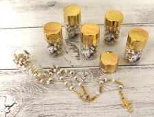12 Baby Gold White Boy / Girl Glass Beads Rosary Necklace Recuerdos De Bautizo