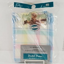 VTG Beacon Pastel Pram Crib Blanket Fringe Border Pink Blue Green USA Made New