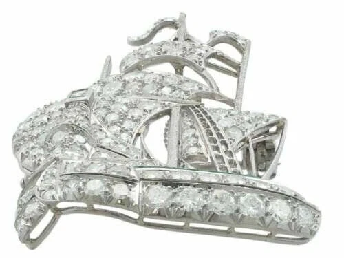 Impressive White Single Cut White Stone with Galleon Ship Design Silver Brooch - Picture 3 of 8