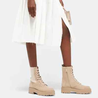 Sam Edelman Evina Chunky Military Combat Platform Beige Suede Women's Boots 