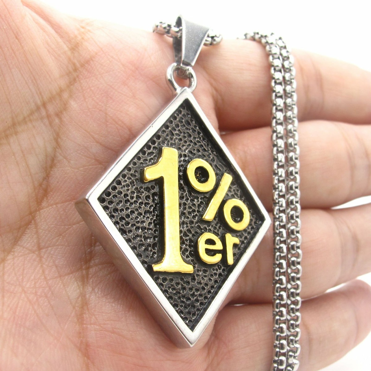 MOYON Mens Gold Motorcycle Outlaw 1%er Biker One Percenter Pendant 