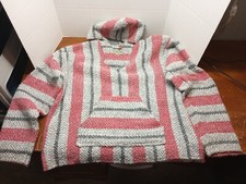 Vintage Baja Joe Gray Pink Black  Mexican Blanket Hoodie Size Medium