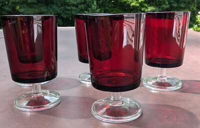 Luminarc France Vintage Ruby Red Wine Glasses/Candle Holder  5'' Set of 4 Mint Co