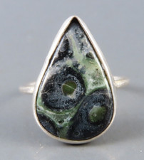 STERLING SILVER Super Sweet BLACK OCEAN JASPER RING Pear Tear Drop BOHO CHIC 7.5