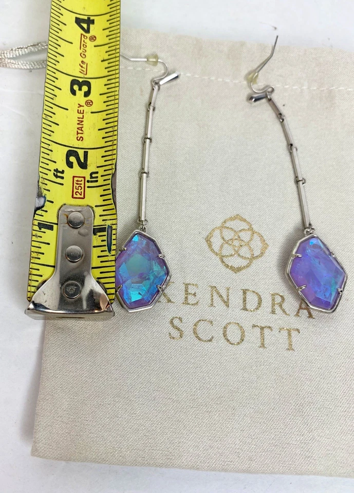 Kendra Scott Charmain Silver & Amethyst Dichroic Glass Dangle Earrings - Image 4 of 4