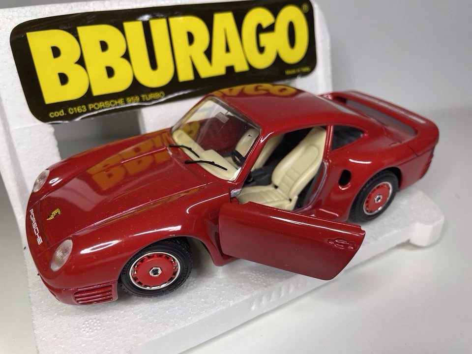 Coche modelo fundido a presión Bburago 0163 Porsche 959 1:24 en rojo - en caja excelente estado Foto 4 de 4