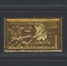 Chad 1969 Apollo 11 Moon Landing Gold Foil Airmail Stamp Scott C60 MNH
