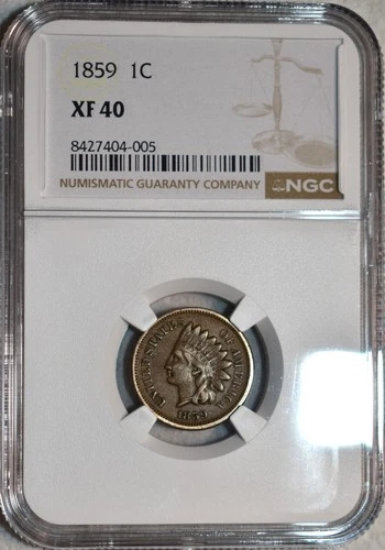 NGC XF-40 1859 Indian Head Cent, Attractive, 1st Year Issue.