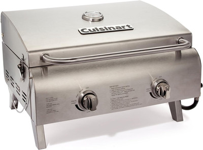 Chef'S Style Tabletop Portable Propane Grill, 20,000 BTU Stainless Steel 2-Burne