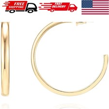 Elegant 14K Gold Plated Hoop Earrings - Hypoallergenic  40mm Classic Design