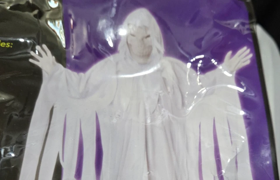 Disfraz de Halloween Espíritu Maligno Grandes Edades 8-14 Bata Capucha y Máscara Blanco y Negro Foto 3 de 4