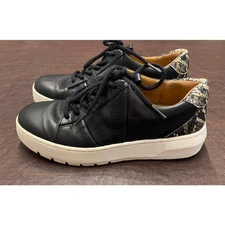 Vionic Simasa Ray Snake Print Heel Leather Sneakers Black White Women's Size 6