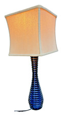 Black Ribbed Table Lamp Modern Tapered Base Linen Shade Contemporary Decor