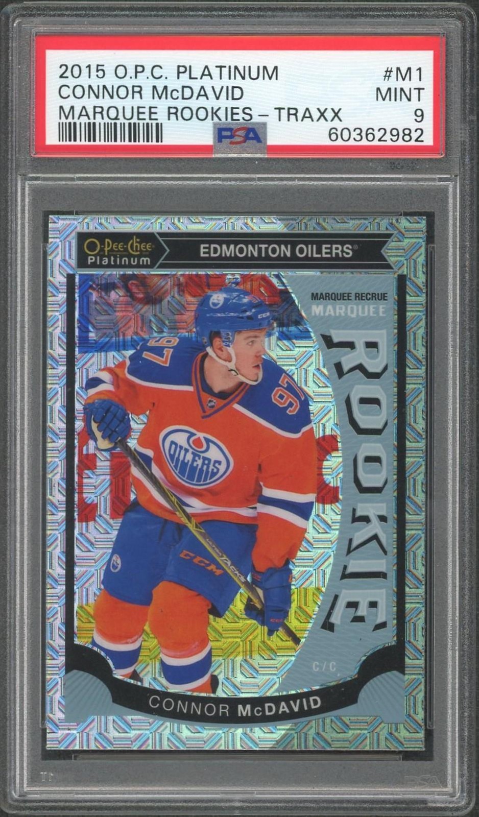 2015/16 O-Pee-Chee Platinum Connor McDavid Marquee Rookie Traxx #M1 PSA 9
